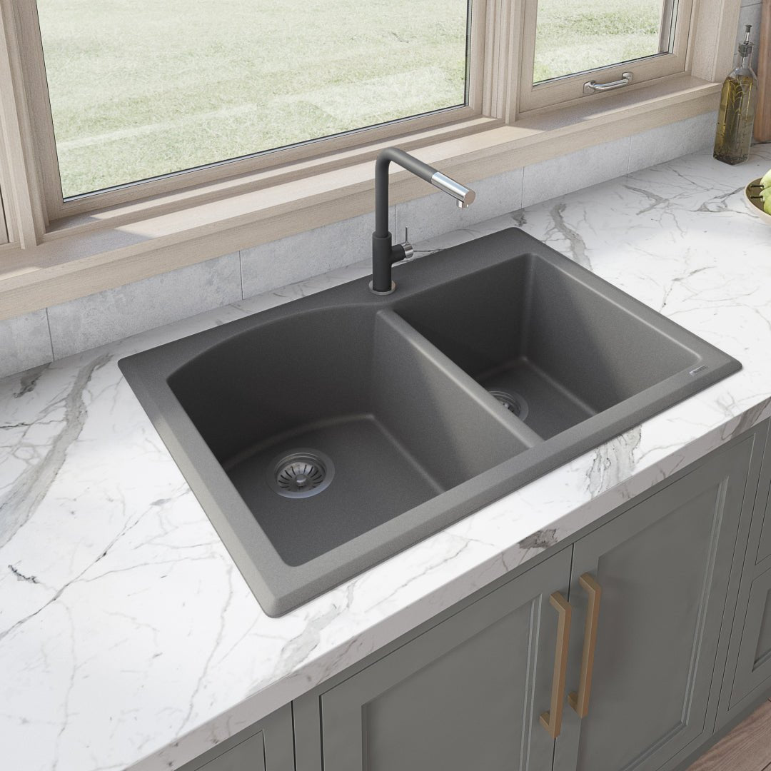 33 x 22 inch Dual-Mount Granite Composite Double Bowl Kitchen Sink