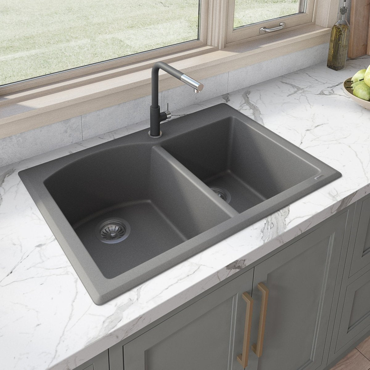 33 x 22 inch Dual-Mount Granite Composite Double Bowl Kitchen Sink