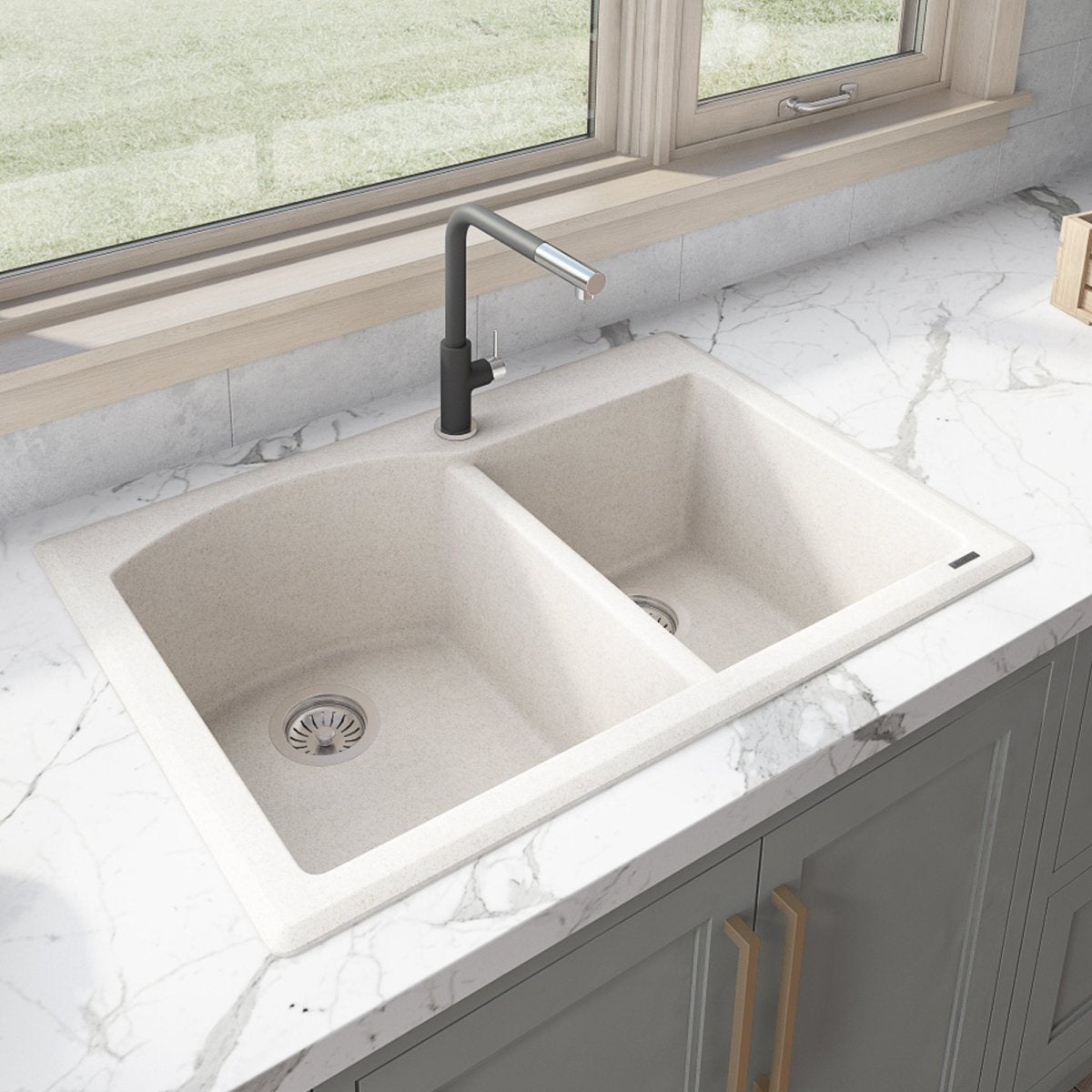 33 x 22 inch Dual-Mount Granite Composite Double Bowl Kitchen Sink