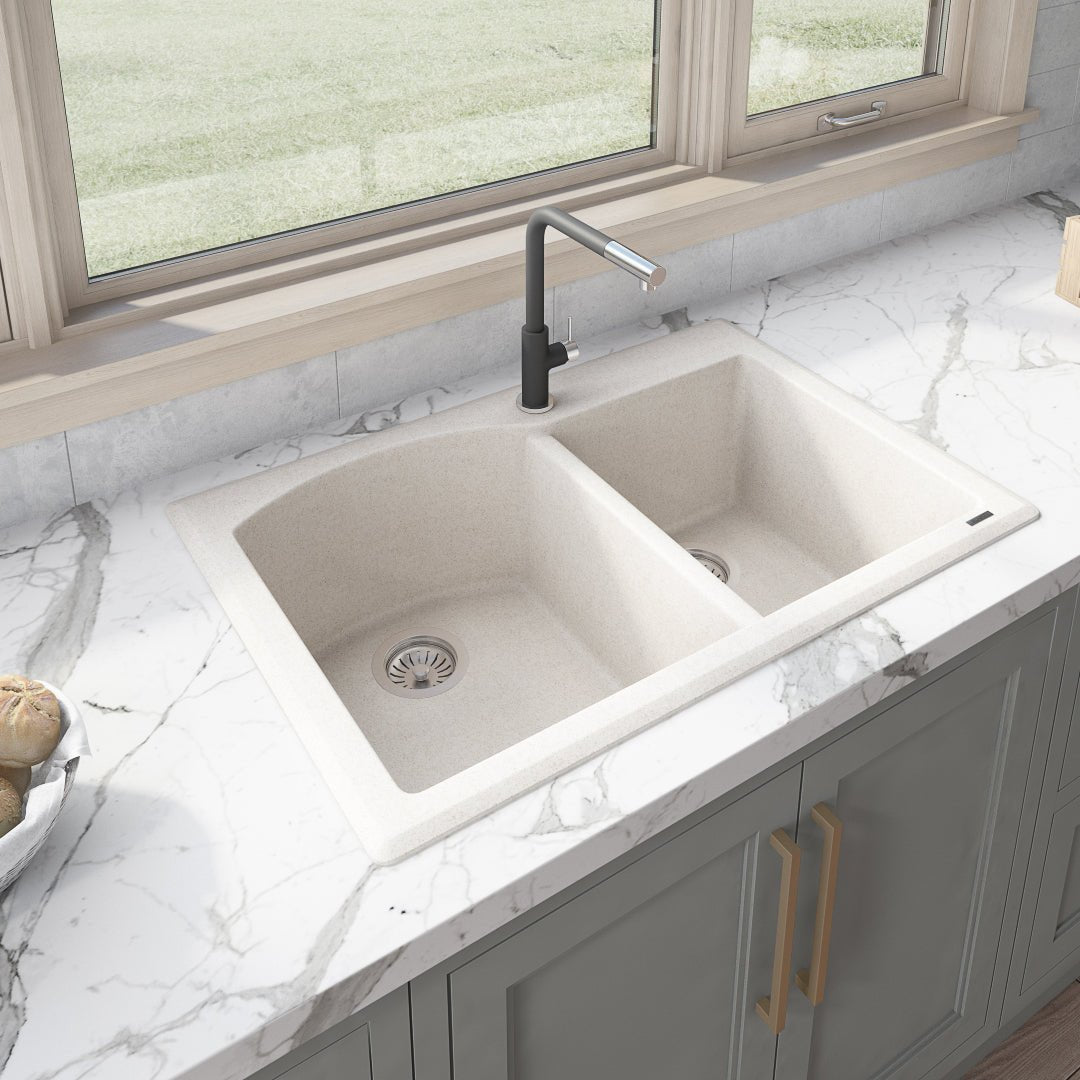 33 x 22 inch Dual-Mount Granite Composite Double Bowl Kitchen Sink