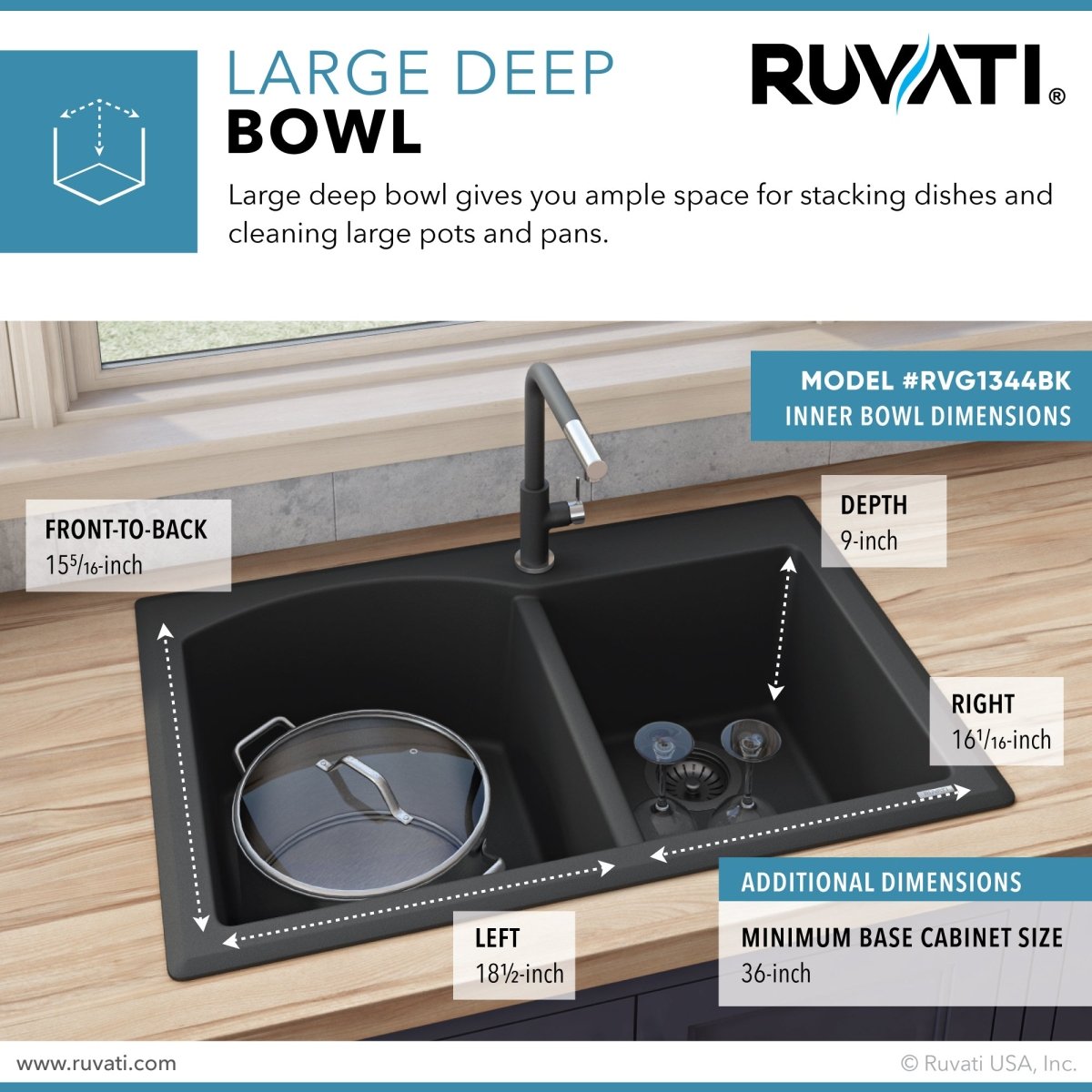 33 x 22 inch Dual-Mount Granite Composite Double Bowl Kitchen Sink