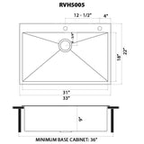 33 x 22 inch Stainless Steel Drop-in Topmount Kitchen Sink 16 Gauge Single Bowl