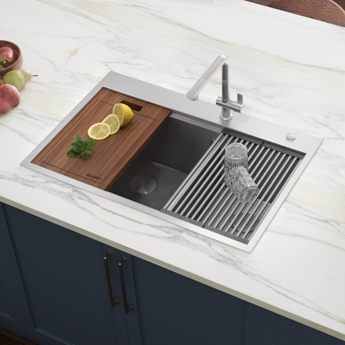 33 x 22 inch Workstation Drop-in 60/40 Double Bowl Topmount Tight Radius 16 Gauge Stain