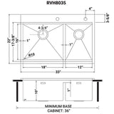 33 x 22 inch Workstation Drop-in 60/40 Double Bowl Topmount Tight Radius 16 Gauge Stain