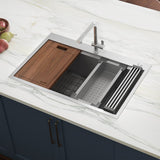 33 x 22 inch Workstation Ledge Drop-in Tight Radius 16 Gauge Stainless Steel Kitchen Sink Single Bowl