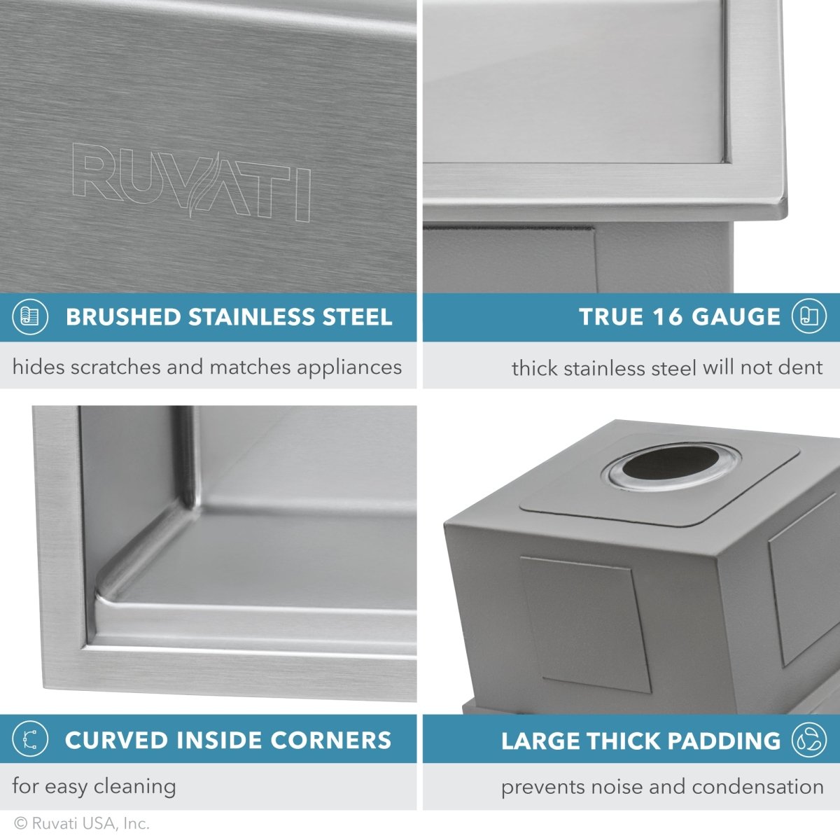 33 x 22 inch Workstation Ledge Drop-in Tight Radius 16 Gauge Stainless Steel Kitchen Sink Single Bowl