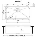 33 x 22 inch Workstation Ledge Drop-in Tight Radius 16 Gauge Stainless Steel Kitchen Sink Single Bowl