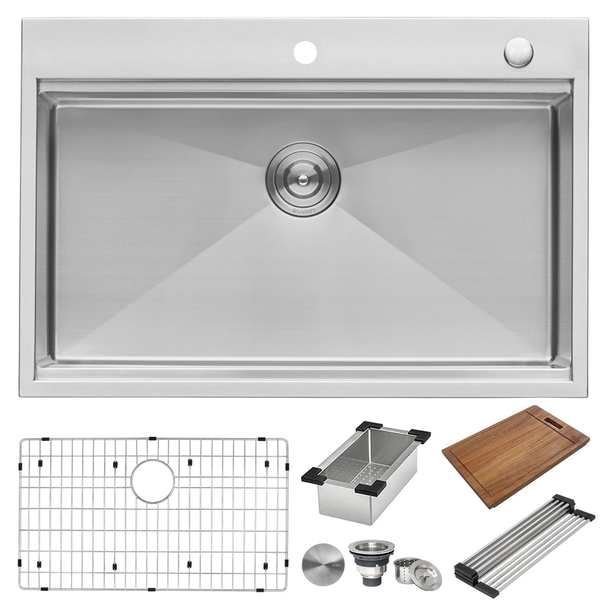 33 x 22 inch Workstation Ledge Drop-in Tight Radius 16 Gauge Stainless Steel Kitchen Sink Single Bowl