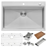 33 x 22 inch Workstation Ledge Drop-in Tight Radius 16 Gauge Stainless Steel Kitchen Sink Single Bowl