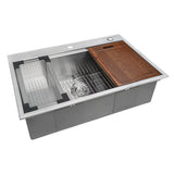33 x 22 inch Workstation Ledge Drop-in Tight Radius 16 Gauge Stainless Steel Kitchen Sink Single Bowl