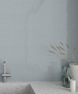 3/4 In Penny Round Soho Cloud Blue Glossy Glazed Porcelain Mosaic