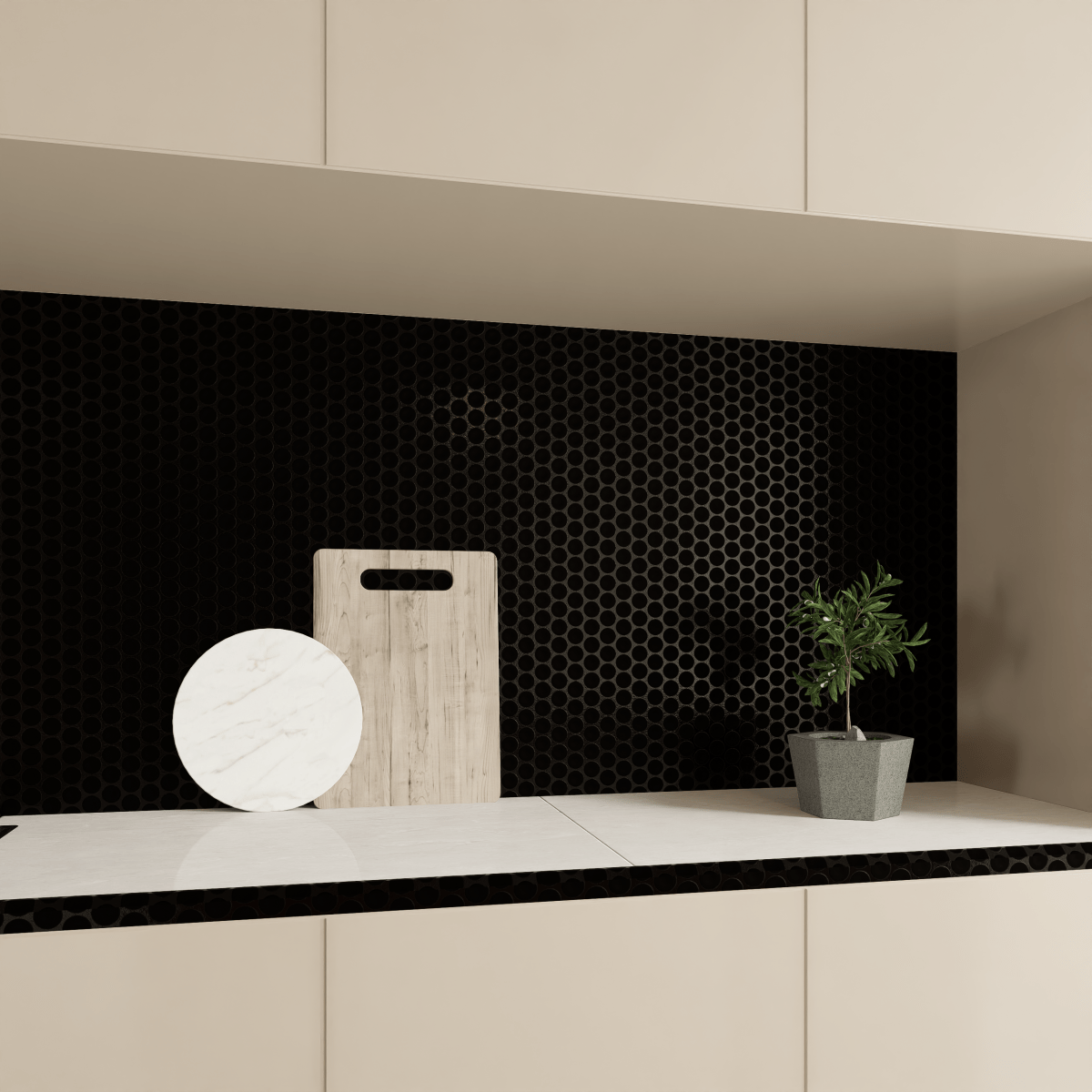 3/4 In Penny Round Soho Retro Black Matte Glazed Porcelain Mosaic