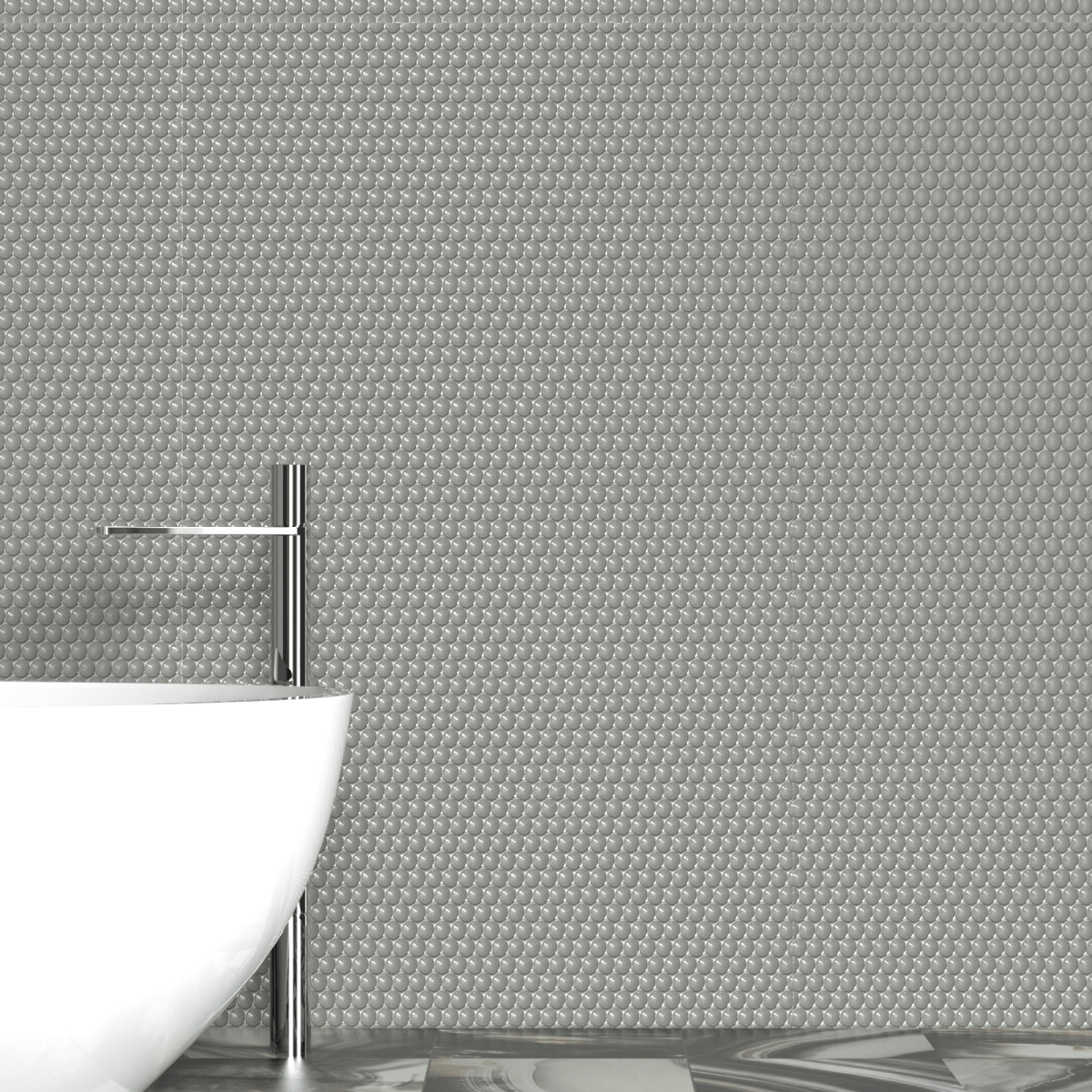 3/4 in. Soho Cement Chic Penny Round Glossy Glazed Porcelain Mosaic