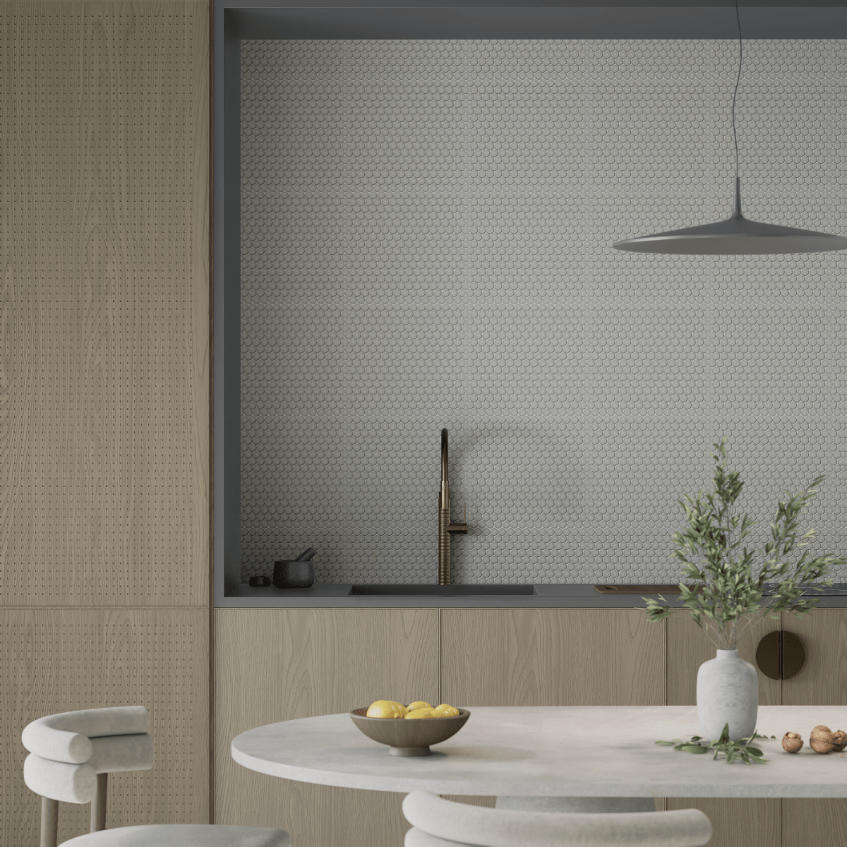 3/4 in. Soho Cement Chic Penny Round Matte Glazed Porcelain Mosaic