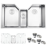35" Triple Bowl Undermount 16 Gauge Stainless Steel Kitchen Sink - RVH8500