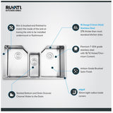 35" Triple Bowl Undermount 16 Gauge Stainless Steel Kitchen Sink - RVH8500
