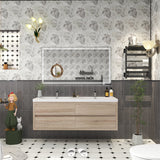Louis 60 In. Floating Double Sink Bathroom Vanity Cabinet with Acrylic Sink Top & Soft Closing Drawers