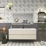 Louis 60 In. Floating Double Sink Bathroom Vanity Cabinet with Acrylic Sink Top & Soft Closing Drawers