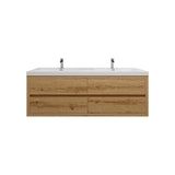 Louis 60 In. Floating Double Sink Bathroom Vanity Cabinet with Acrylic Sink Top & Soft Closing Drawers