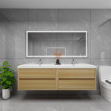 Louis 72 In. Floating Double Sink Bathroom Vanity Cabinet with Acrylic Sink Top & Soft Closing Drawers