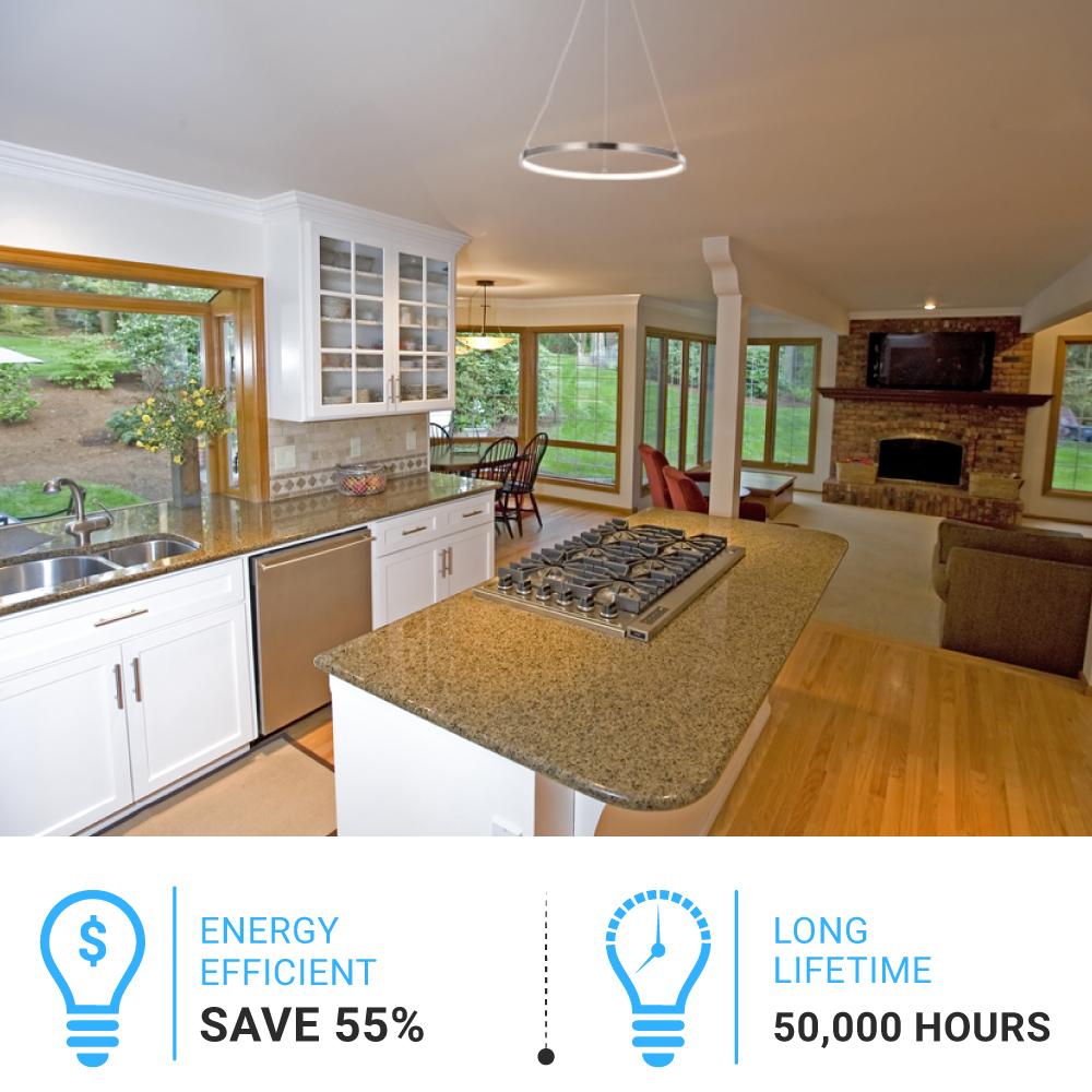 35W LED Round Pendant Light, 3000K (Warm White), 2000 Lumens, Brushed Nickel Finish and White Acrylic Shade, ETL Listed