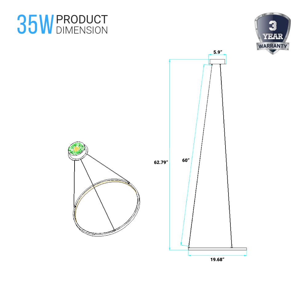35W LED Round Pendant Light, 3000K (Warm White), 2000 Lumens, Brushed Nickel Finish and White Acrylic Shade, ETL Listed