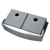 36" Apron-front Workstation Low-Divide Double Bowl 50/50 Farmhouse Kitchen Sink 16 Gauge