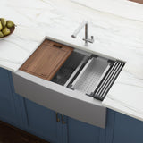 36" Apron-front Workstation Low-Divide Double Bowl 50/50 Farmhouse Kitchen Sink 16 Gauge