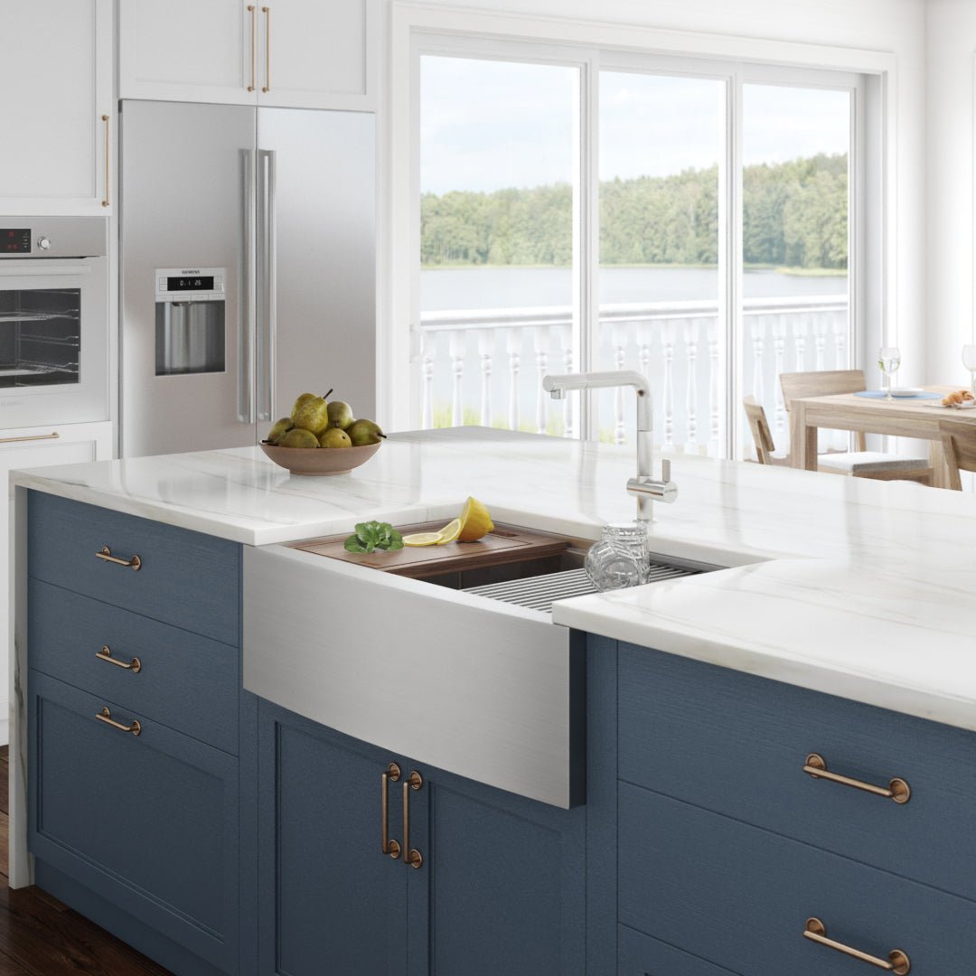 36" Apron-front Workstation Low-Divide Double Bowl 50/50 Farmhouse Kitchen Sink 16 Gauge