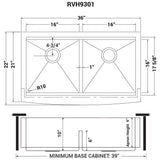 36" Apron-front Workstation Low-Divide Double Bowl 50/50 Farmhouse Kitchen Sink 16 Gauge