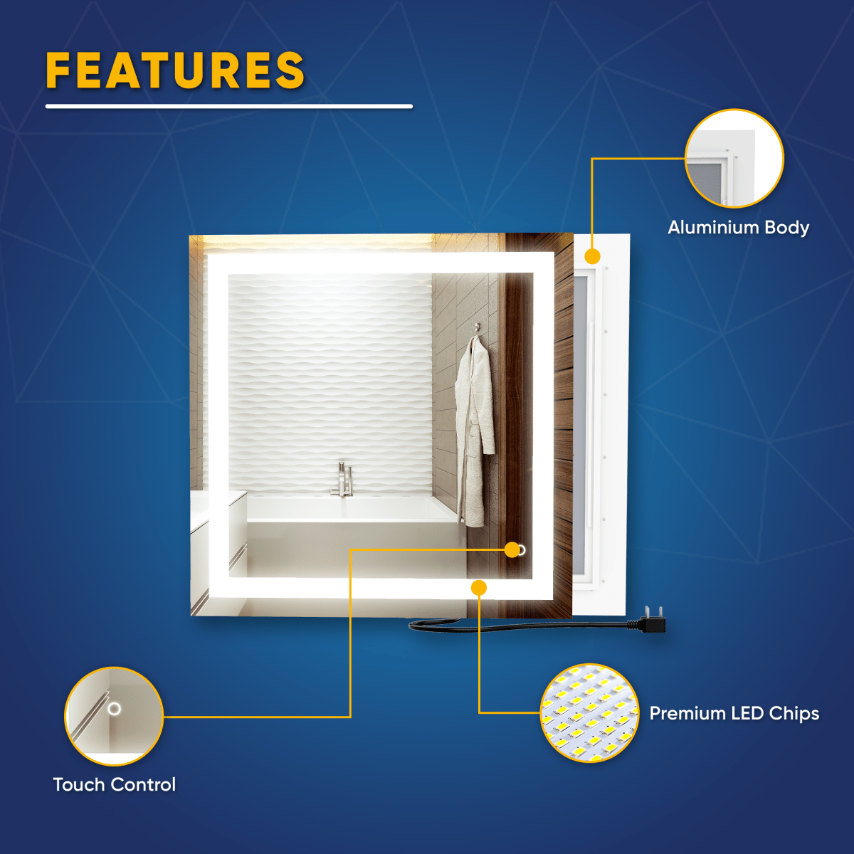 36 in. X 36 in. LED Lighted Bathroom Vanity Mirror, Anti Fog, CRI 90+, Adjustable Color Temperature & Remembrance, Makeup Mirror, Touch Button, Inner Window Style
