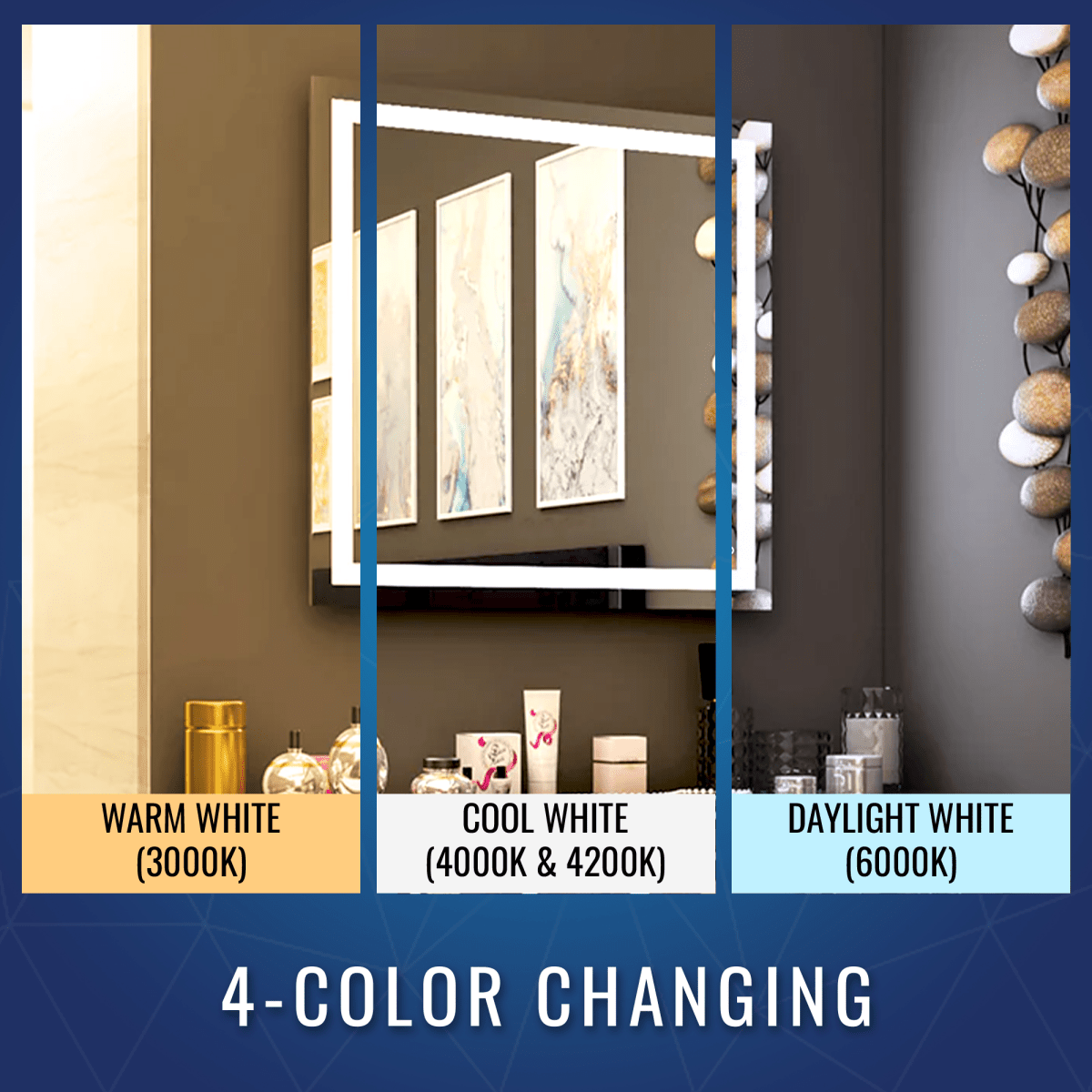 36 in. X 36 in. LED Lighted Bathroom Vanity Mirror, Anti Fog, CRI 90+, Adjustable Color Temperature & Remembrance, Makeup Mirror, Touch Button, Inner Window Style