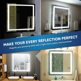 36 in. X 36 in. LED Lighted Bathroom Vanity Mirror, Anti Fog, CRI 90+, Adjustable Color Temperature & Remembrance, Makeup Mirror, Touch Button, Inner Window Style