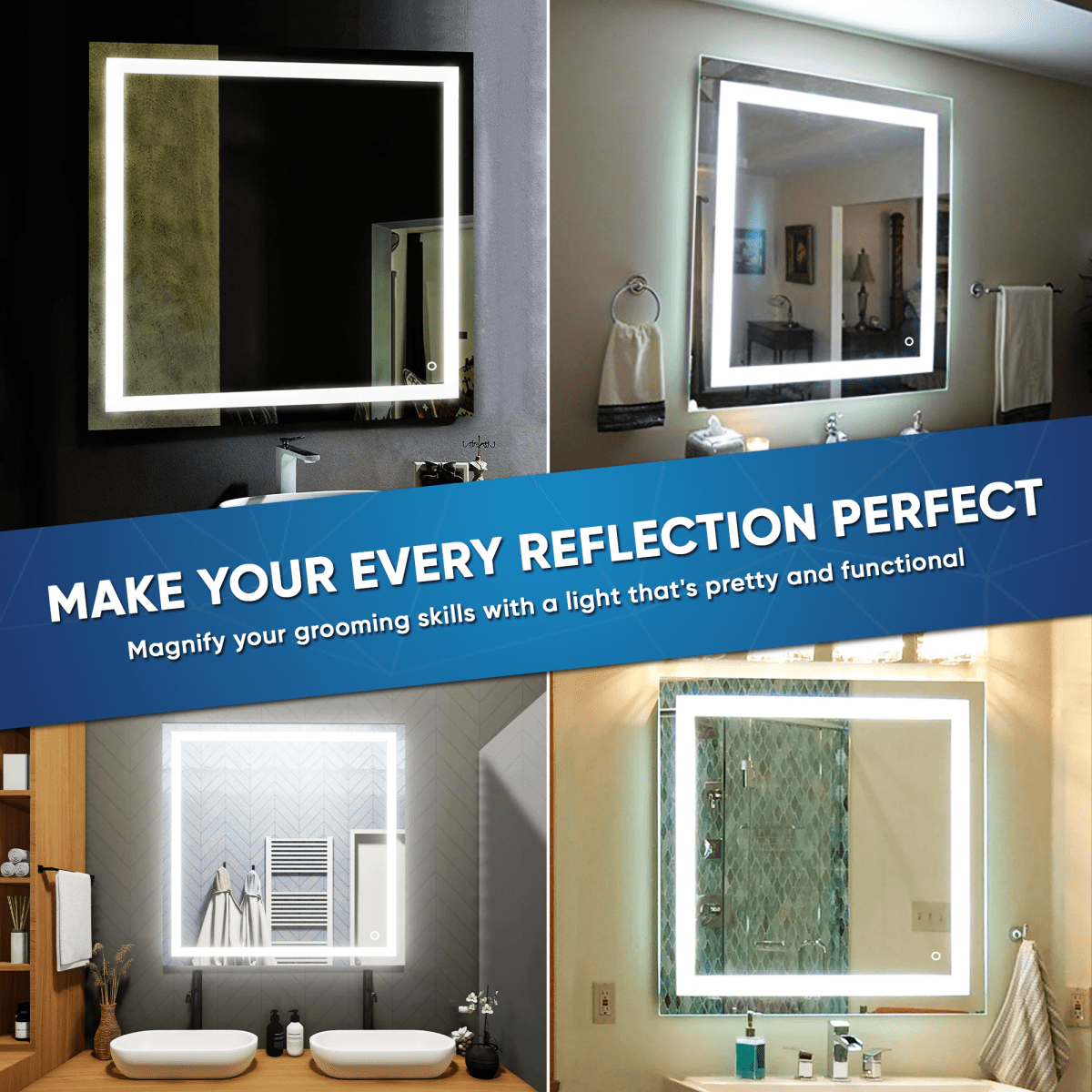 36 in. X 36 in. LED Lighted Bathroom Vanity Mirror, Anti Fog, CRI 90+, Adjustable Color Temperature & Remembrance, Makeup Mirror, Touch Button, Inner Window Style