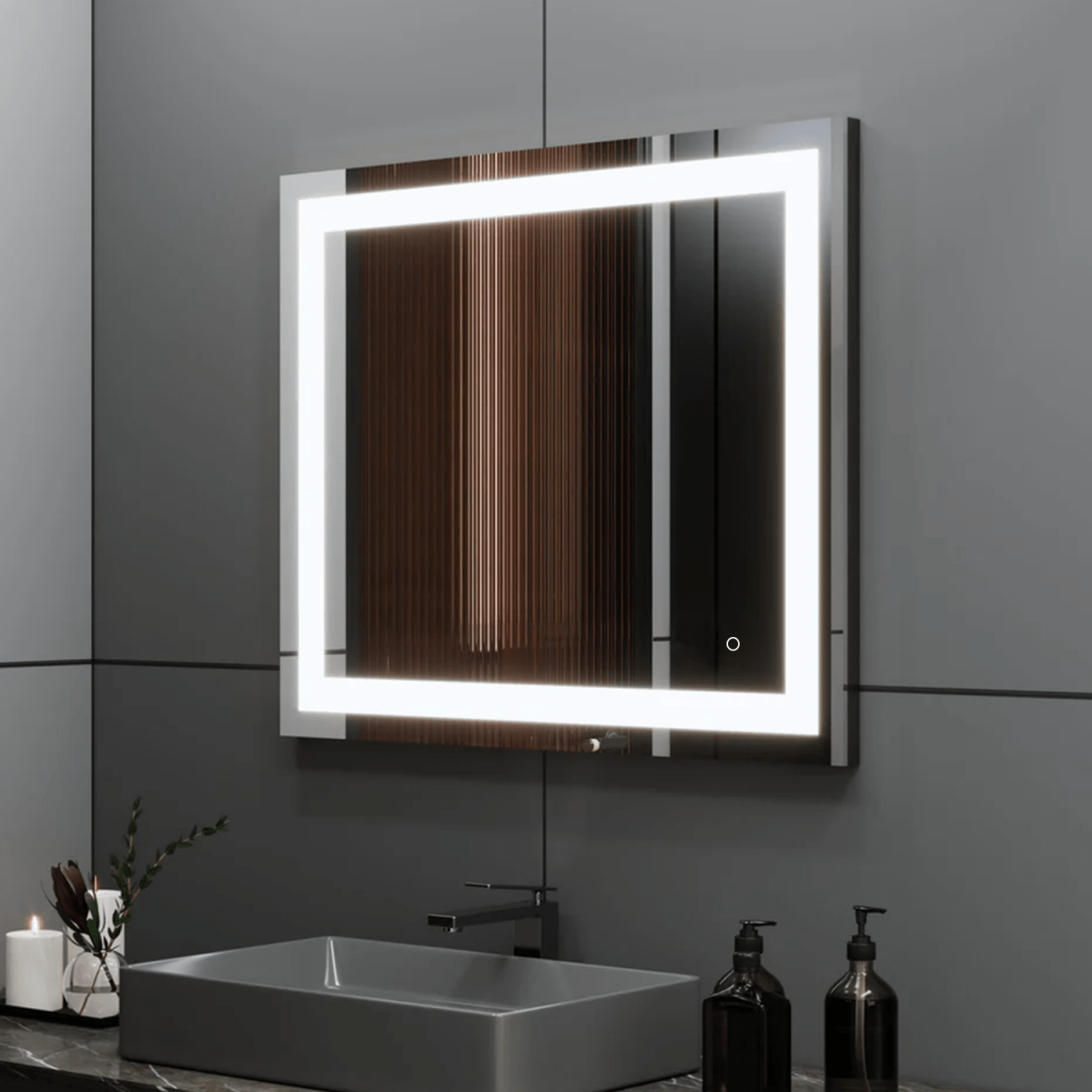 36 in. X 36 in. LED Lighted Bathroom Vanity Mirror, Anti Fog, CRI 90+, Adjustable Color Temperature & Remembrance, Makeup Mirror, Touch Button, Inner Window Style