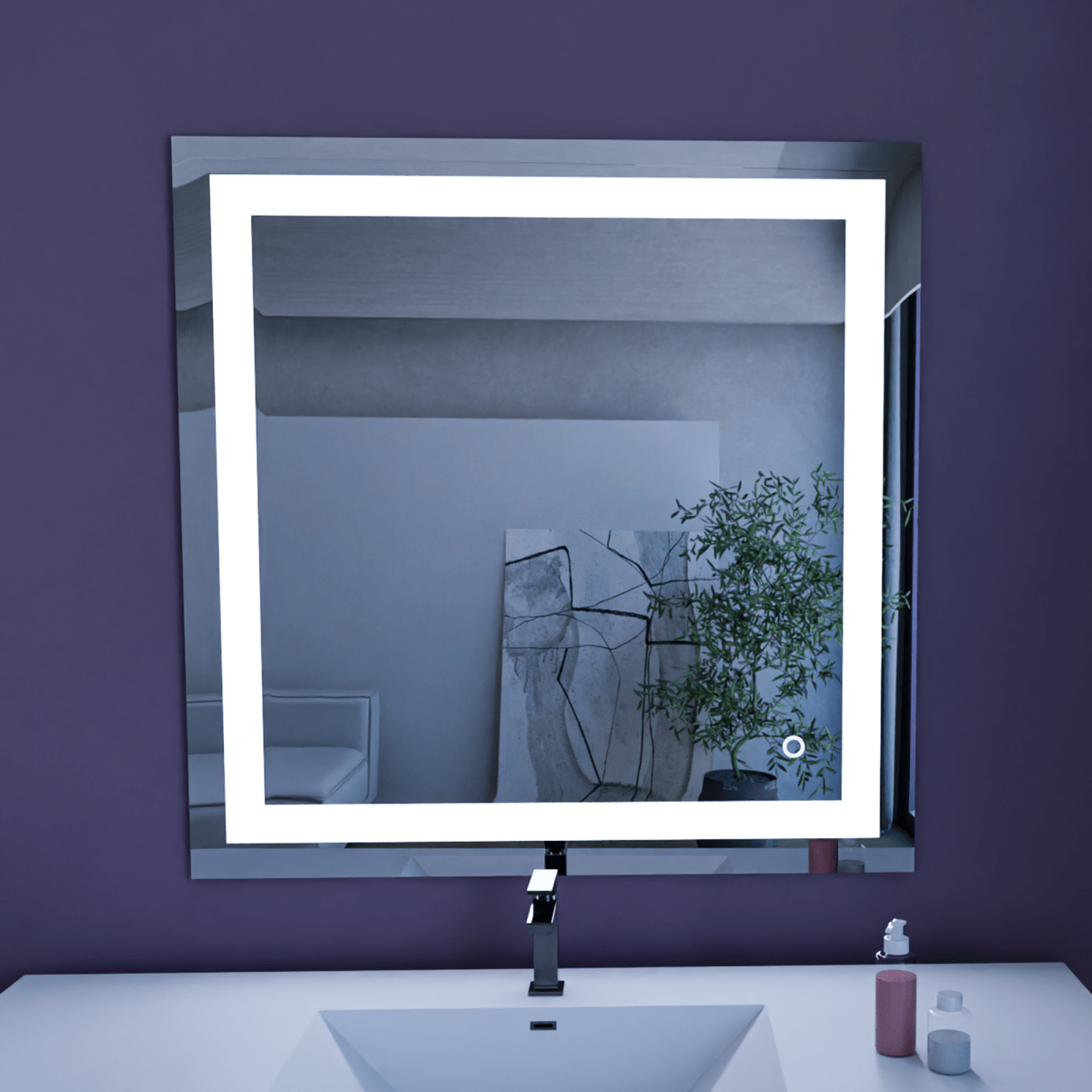 36 in. X 36 in. LED Lighted Bathroom Vanity Mirror, Anti Fog, CRI 90+, Adjustable Color Temperature & Remembrance, Makeup Mirror, Touch Button, Inner Window Style