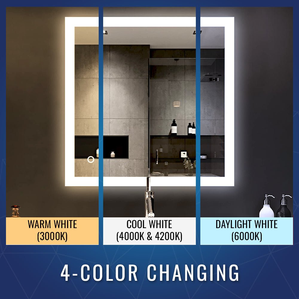 36 in. x 36 in. LED Lighted Bathroom Vanity Mirror, Anti-Fog, Touch Button, Adjustable Color Temperature & Remembrance, Wall Mounted Makeup Mirror, CRI 90+, Window Style