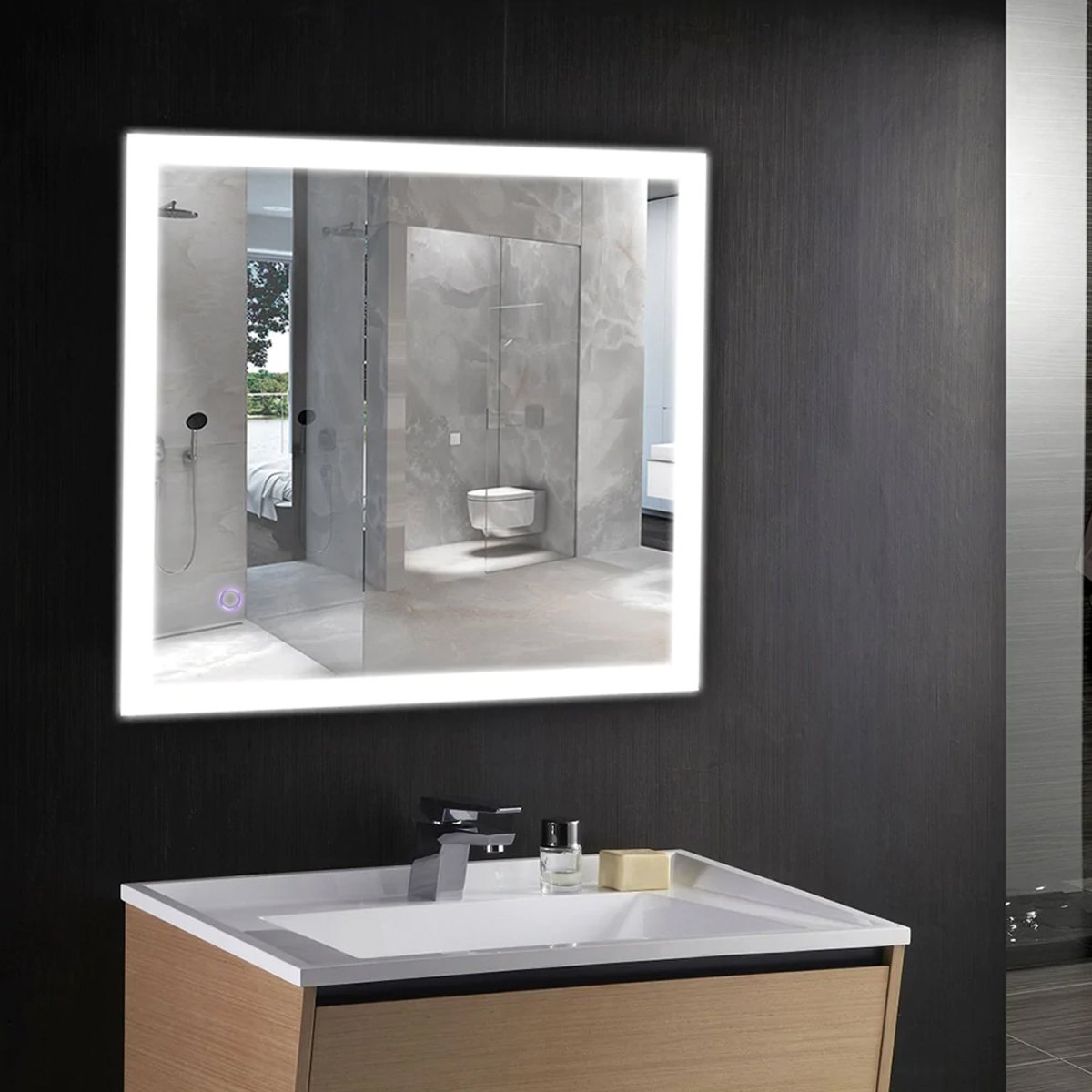 36 in. x 36 in. LED Lighted Bathroom Vanity Mirror, Anti-Fog, Touch Button, Adjustable Color Temperature & Remembrance, Wall Mounted Makeup Mirror, CRI 90+, Window Style