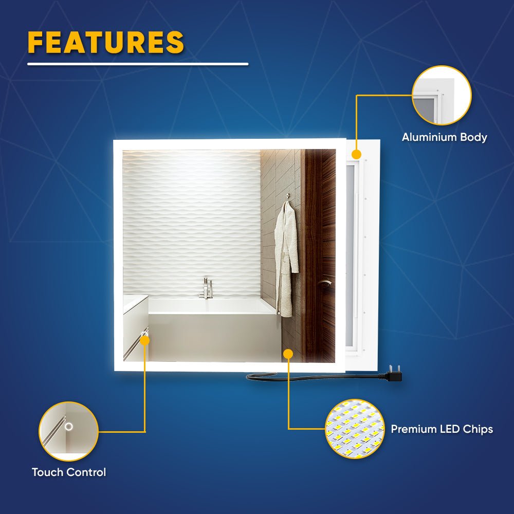 36 in. x 36 in. LED Lighted Bathroom Vanity Mirror, Anti-Fog, Touch Button, Adjustable Color Temperature & Remembrance, Wall Mounted Makeup Mirror, CRI 90+, Window Style