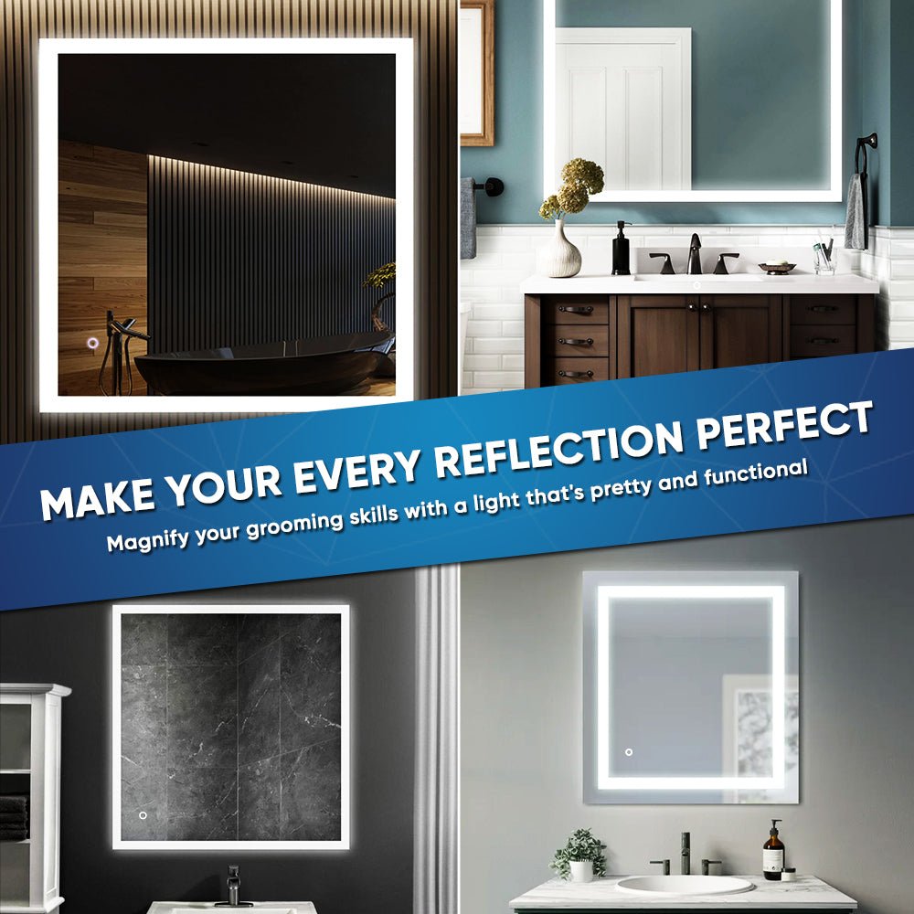 36 in. x 36 in. LED Lighted Bathroom Vanity Mirror, Anti-Fog, Touch Button, Adjustable Color Temperature & Remembrance, Wall Mounted Makeup Mirror, CRI 90+, Window Style