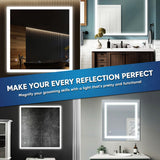 36 in. x 36 in. LED Lighted Bathroom Vanity Mirror, Anti-Fog, Touch Button, Adjustable Color Temperature & Remembrance, Wall Mounted Makeup Mirror, CRI 90+, Window Style