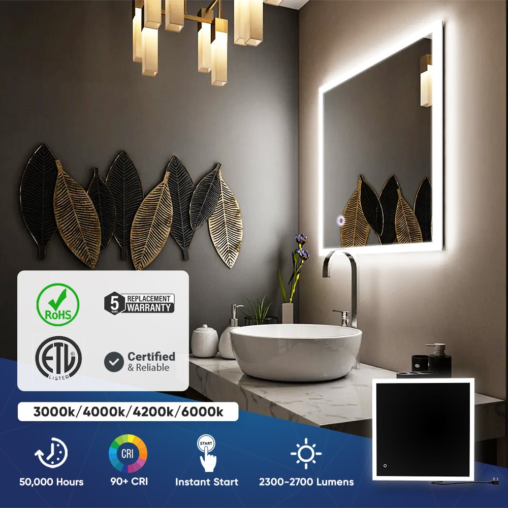 36 in. x 36 in. LED Lighted Bathroom Vanity Mirror, Anti-Fog, Touch Button, Adjustable Color Temperature & Remembrance, Wall Mounted Makeup Mirror, CRI 90+, Window Style