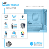 36 in. x 48 in. LED Lighted Bathroom Vanity Mirror, Anti-Fog, CRI 90+, Adjustable Color Temperature & Remembrance, Lighted Makeup Mirrors, Neu-U Style