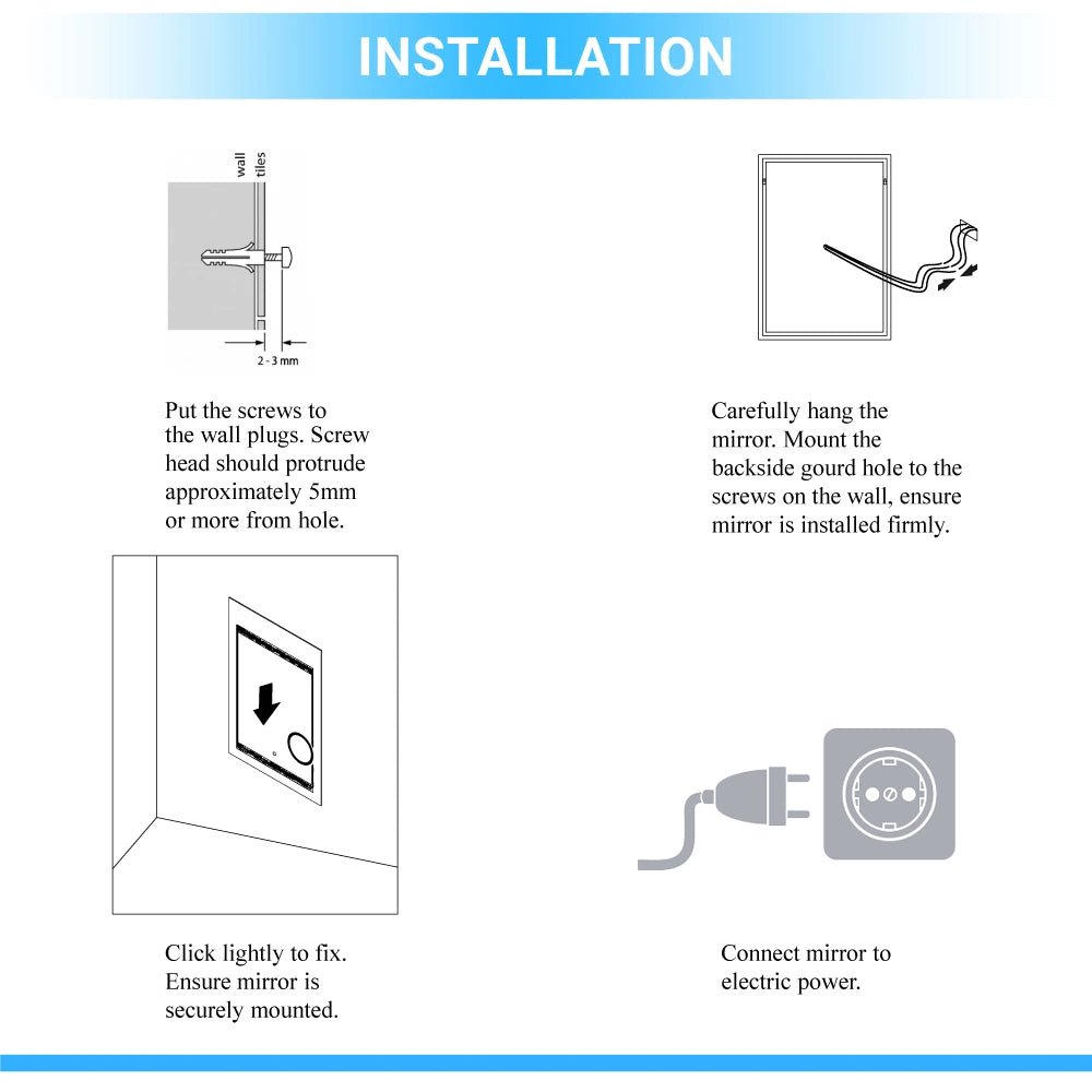 36 in. x 48 in. LED Lighted Bathroom Vanity Mirror, CRI 90+, On/Off Touch Switch & CCT Changeable With Remembrance, With Defogger, Both Vertical and Horizontal Wall Mounted Way, Inner Window Style