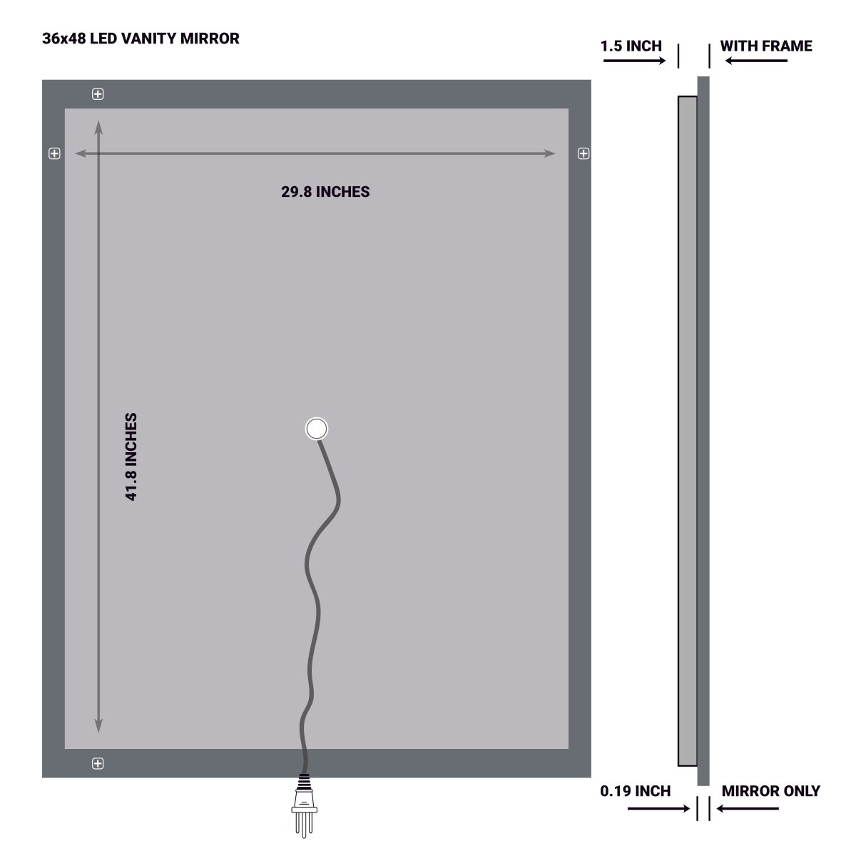 36 in. x 48 in. LED Lighted Bathroom Vanity Mirror, Touch Switch, Anti-Fog, Adjustable Color Temperature With Remembrance, CRI 90+, Wall Mounted, Lighted Makeup Mirrors, Window Style