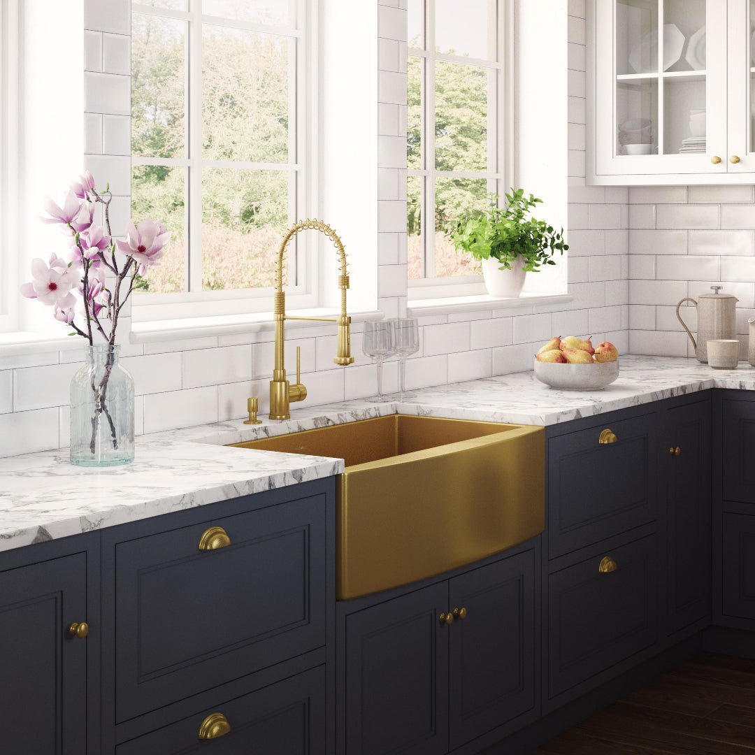 36-inch Apron-Front Farmhouse Kitchen Sink - Brass Tone Matte Gold Stainless Steel Single Bowl