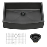 36-inch Apron-Front Farmhouse Kitchen Sink - Gunmetal Black Matte Stainless Steel Single Bowl