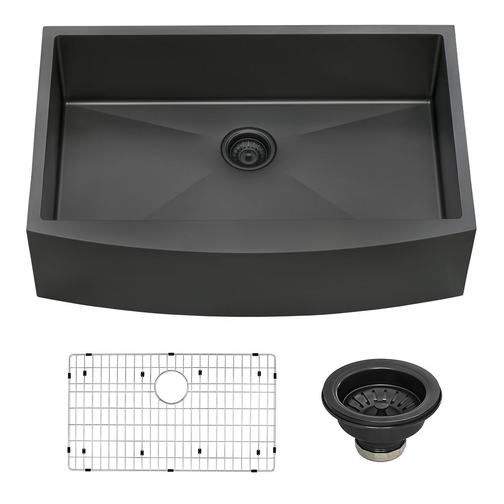 36-inch Apron-Front Farmhouse Kitchen Sink - Gunmetal Black Matte Stainless Steel Single Bowl
