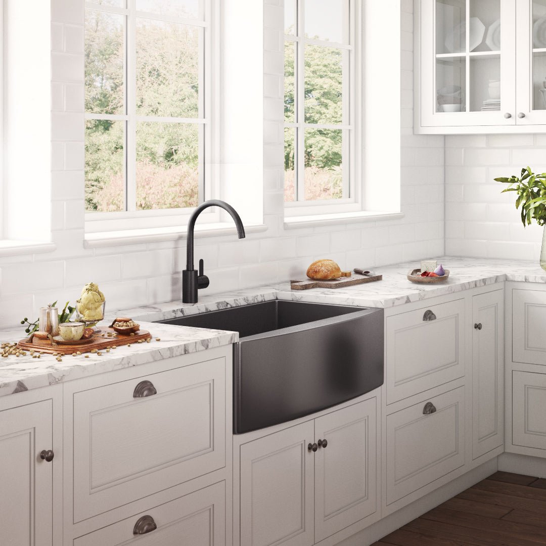 36-inch Apron-Front Farmhouse Kitchen Sink - Gunmetal Black Matte Stainless Steel Single Bowl