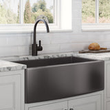 36-inch Apron-Front Farmhouse Kitchen Sink - Gunmetal Black Matte Stainless Steel Single Bowl